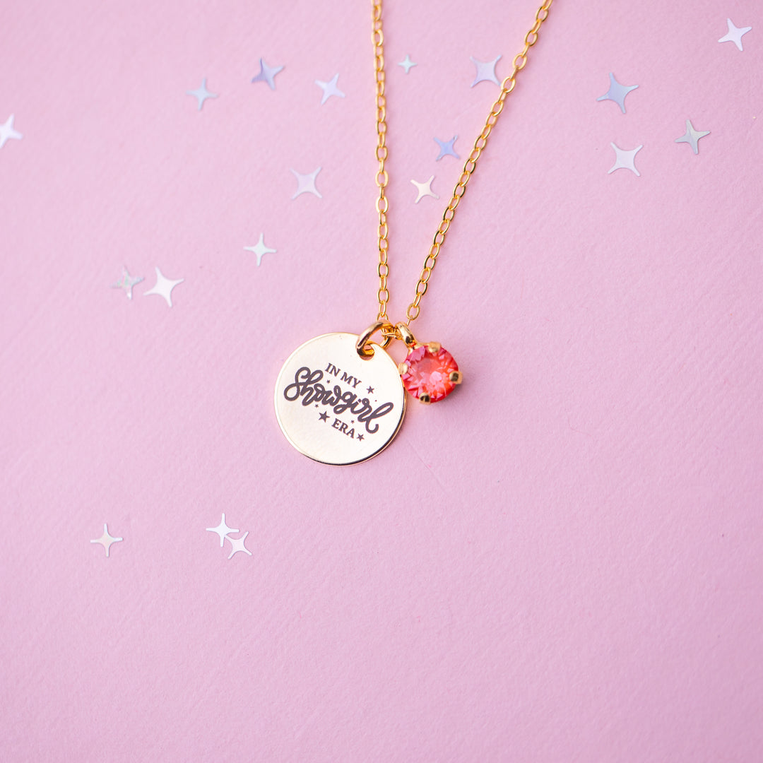 Life of a Showgirl Charm Necklace with 6mm Orange Twinkle Crystal -select color setting