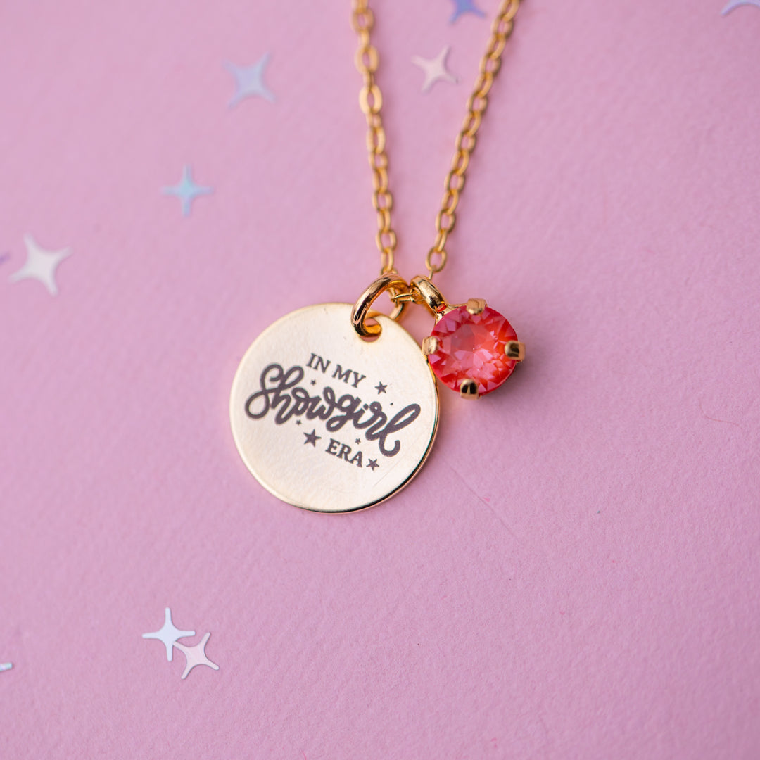 Life of a Showgirl Charm Necklace with 6mm Orange Twinkle Crystal -select color setting