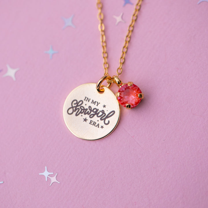 Life of a Showgirl Charm Necklace with 6mm Orange Twinkle Crystal -select color setting