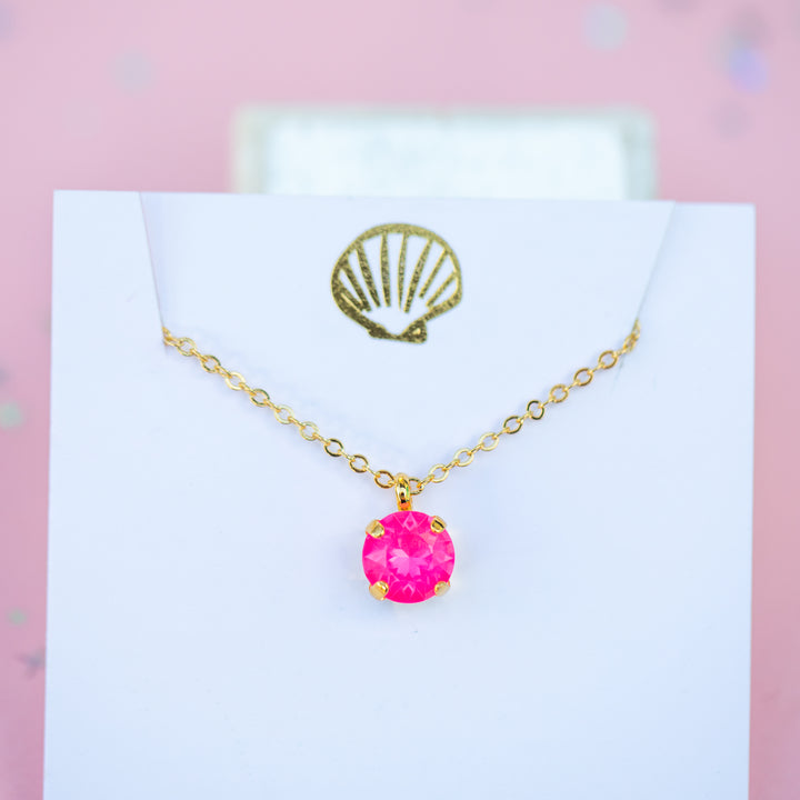 8mm Single Stone Necklace: Electric Pink Twinkle
