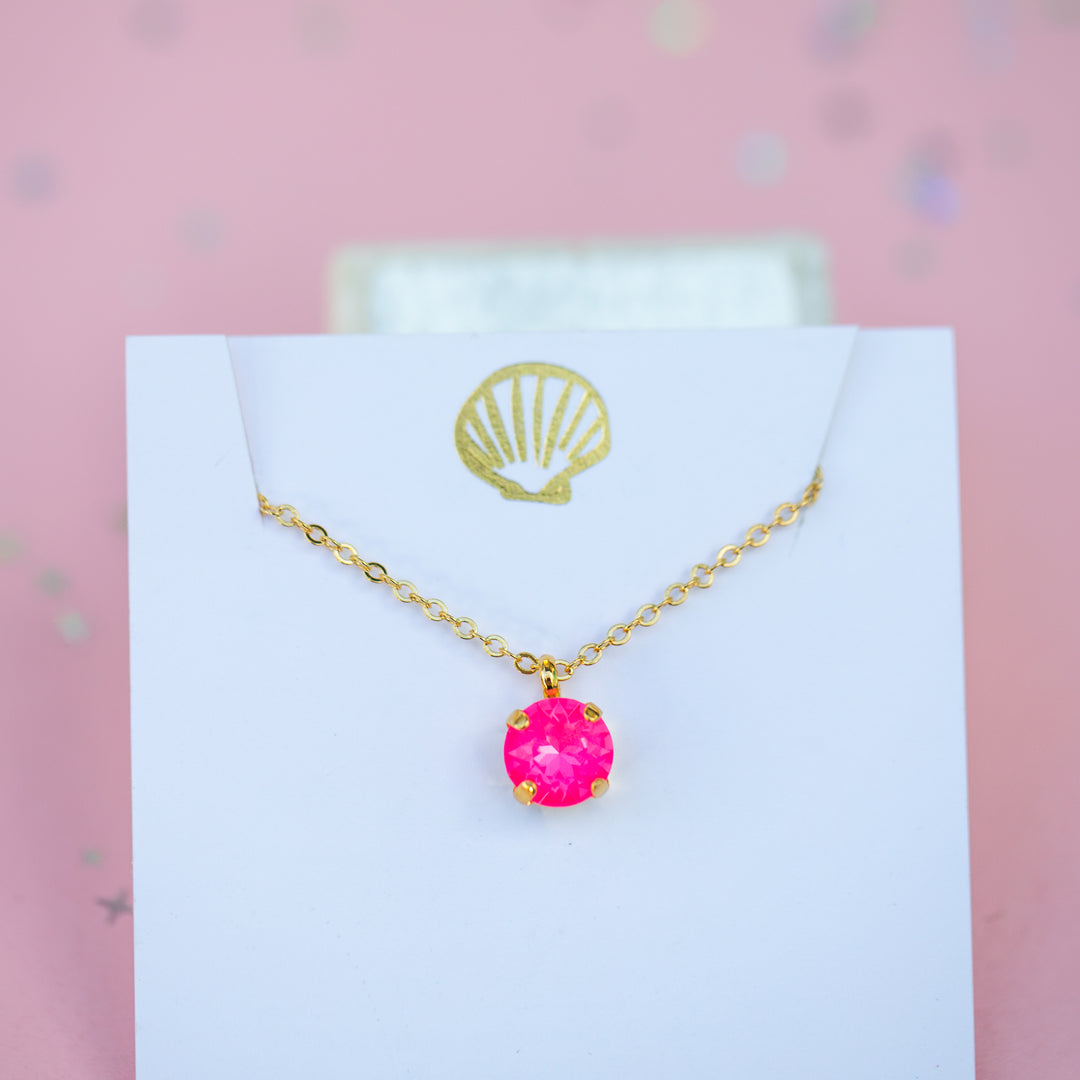 8mm Single Stone Necklace: Electric Pink Twinkle