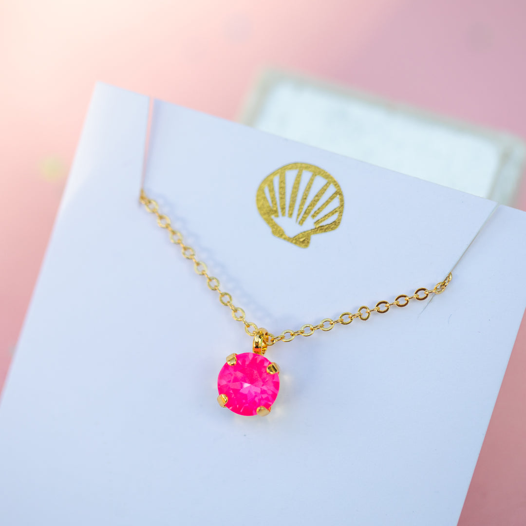 8mm Single Stone Necklace: Electric Pink Twinkle