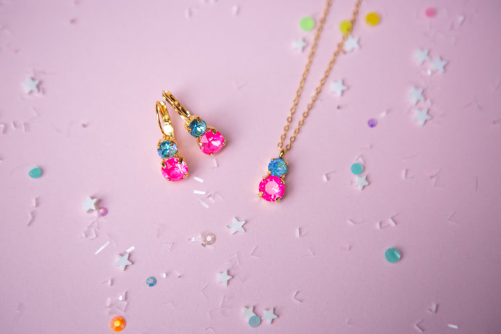 Sprarkly Friend 6/8mm Leverback Drop Earrings -select color setting