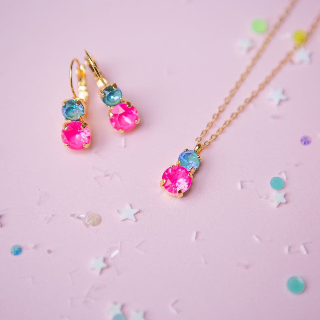 Sprarkly Friend 6/8mm Leverback Drop Earrings -select color setting