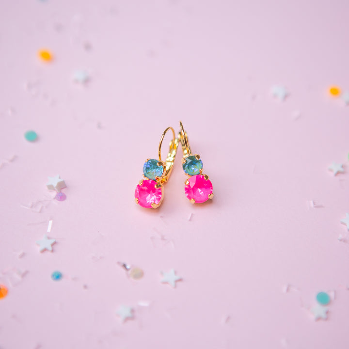 Sprarkly Friend 6/8mm Leverback Drop Earrings -select color setting