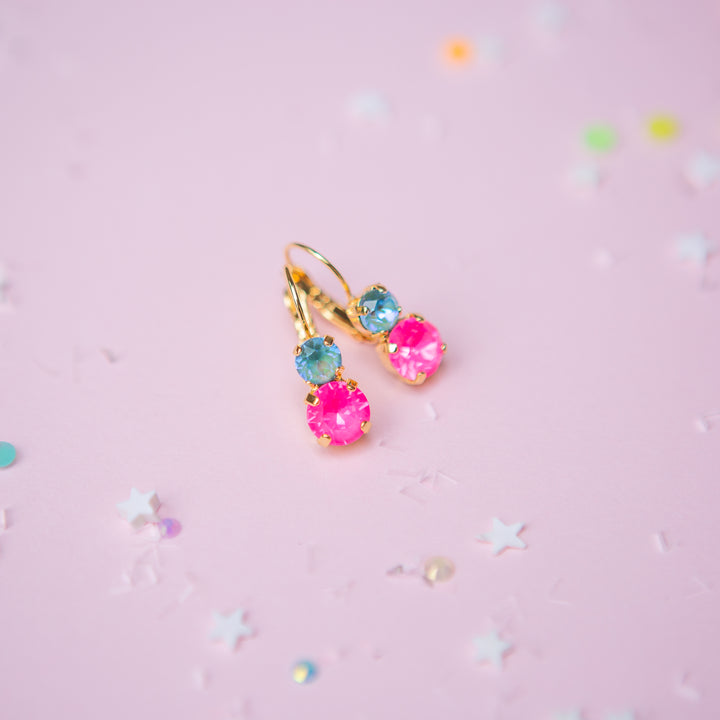 Sprarkly Friend 6/8mm Leverback Drop Earrings -select color setting