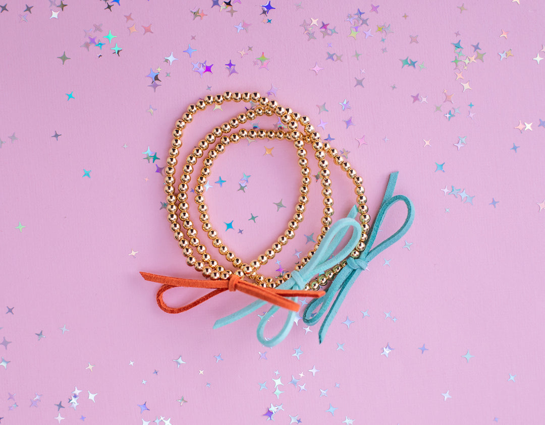 Suede Bow Stretch Beaded Bracelet - Choose setting Color (Showgirl)