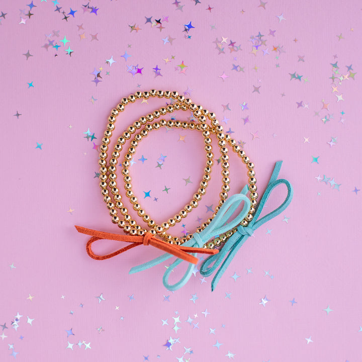 Suede Bow Stretch Beaded Bracelet - Choose setting Color (Showgirl)