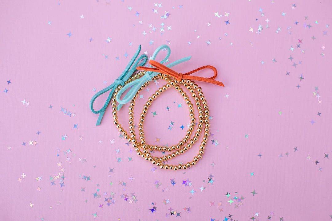 Suede Bow Stretch Beaded Bracelet - Choose setting Color (Showgirl)