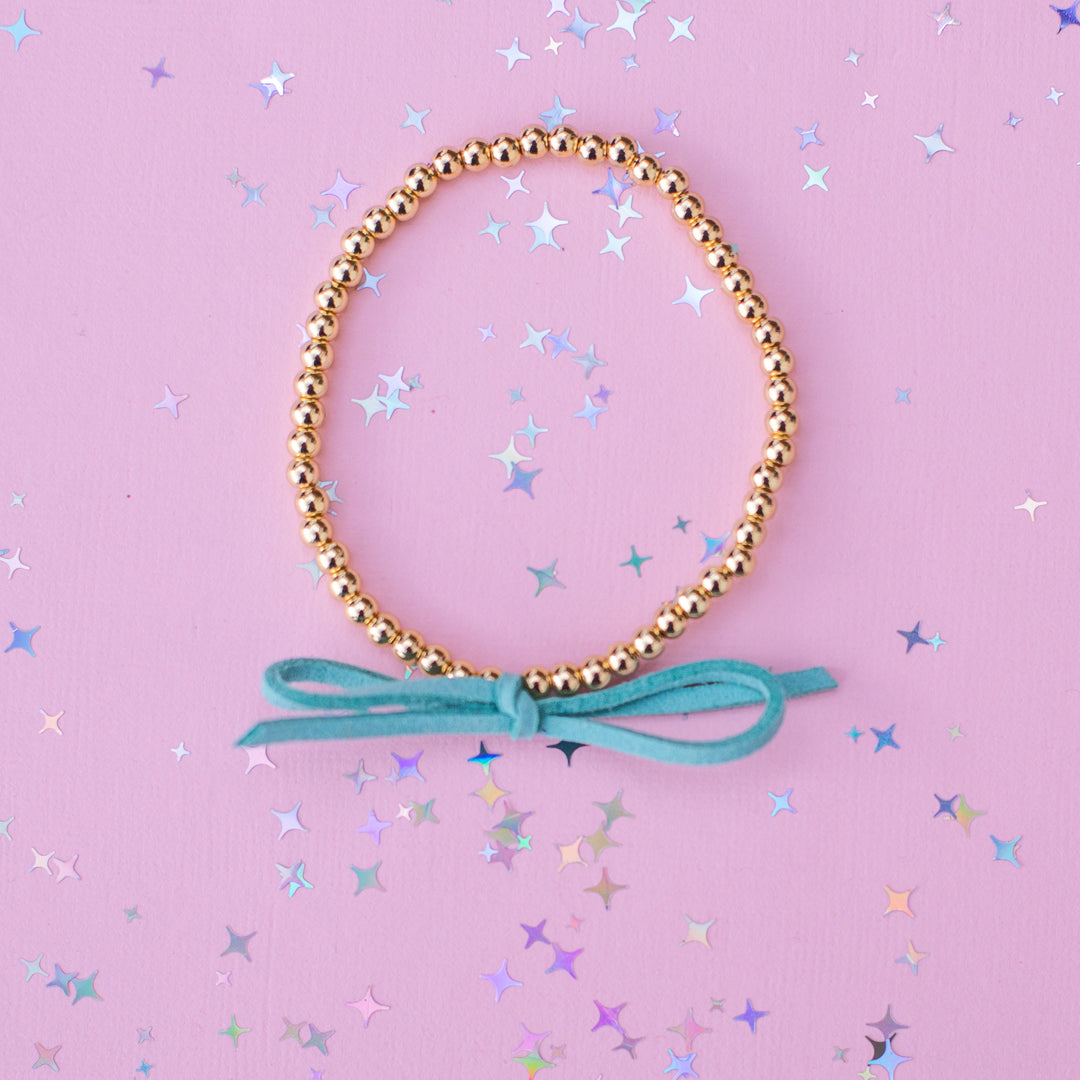 Suede Bow Stretch Beaded Bracelet - Choose setting Color (Showgirl)