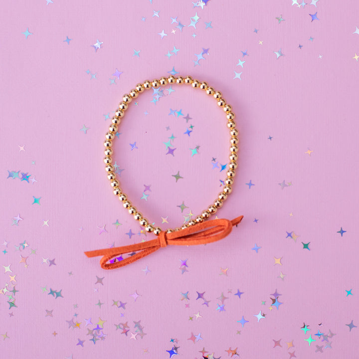 Suede Bow Stretch Beaded Bracelet - Choose setting Color (Showgirl)