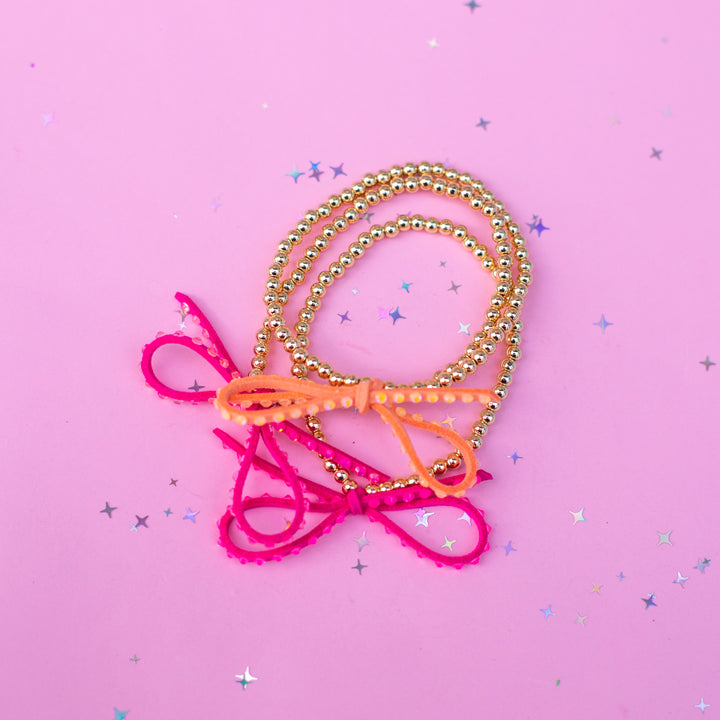 Crystalized Suede Bow Stretch Beaded Bracelet - Choose setting Color (Tropical Kaleidoscope)