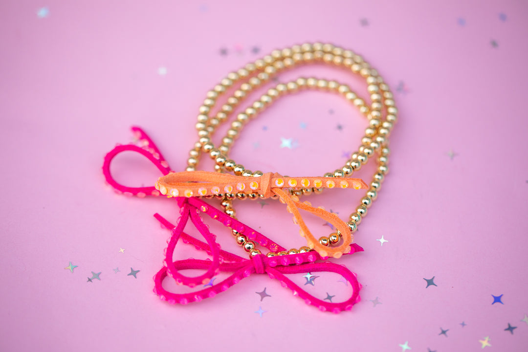 Crystalized Suede Bow Stretch Beaded Bracelet - Choose setting Color (Tropical Kaleidoscope)