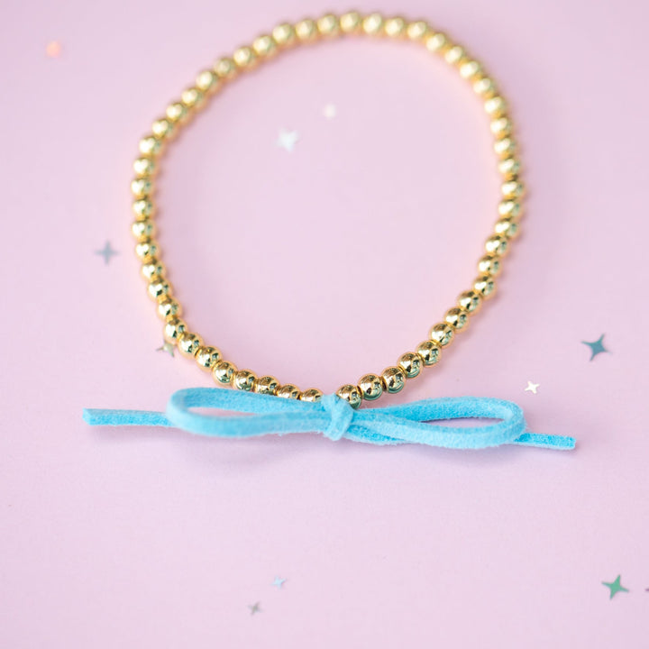 Suede Bow Stretch Beaded Bracelet - Choose setting Color (sparkly friend)