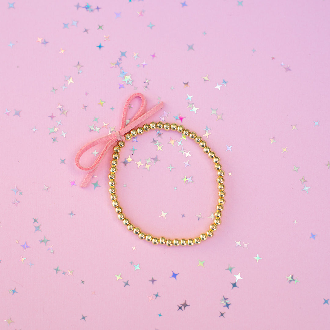 Suede Bow Stretch Beaded Bracelet - Choose setting Color (Imagination Rainbow)