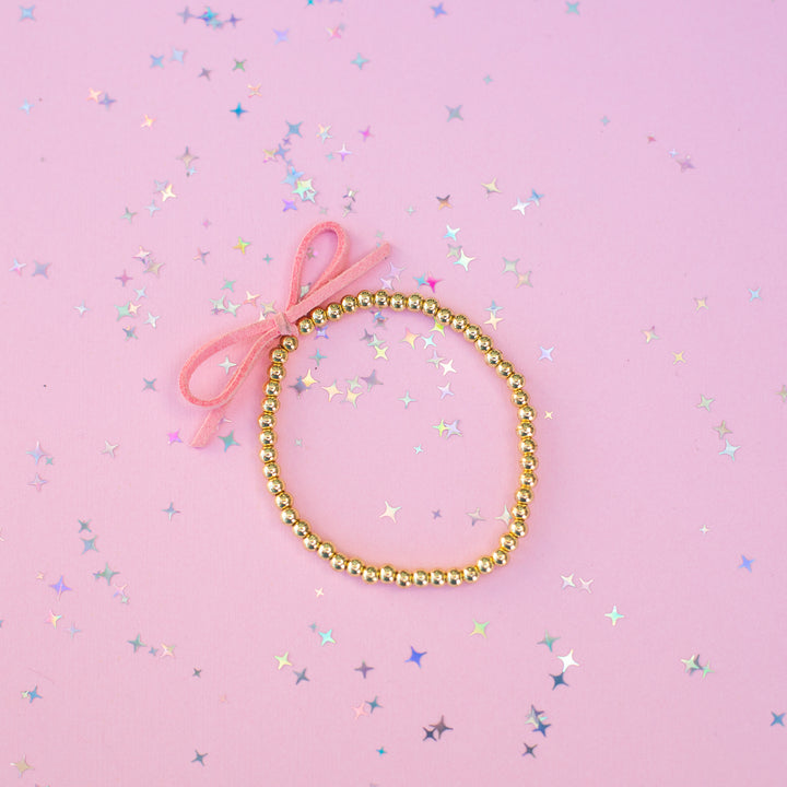 Suede Bow Stretch Beaded Bracelet - Choose setting Color (Imagination Rainbow)