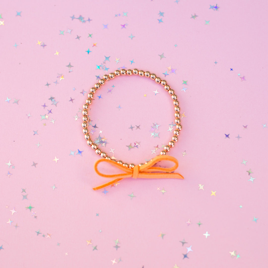 Suede Bow Stretch Beaded Bracelet - Choose setting Color (Imagination Rainbow)