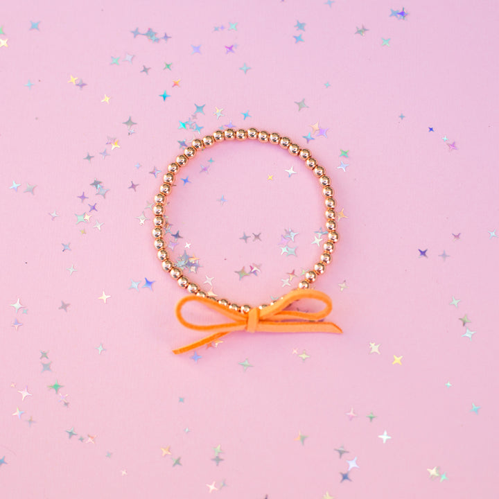 Suede Bow Stretch Beaded Bracelet - Choose setting Color (Imagination Rainbow)