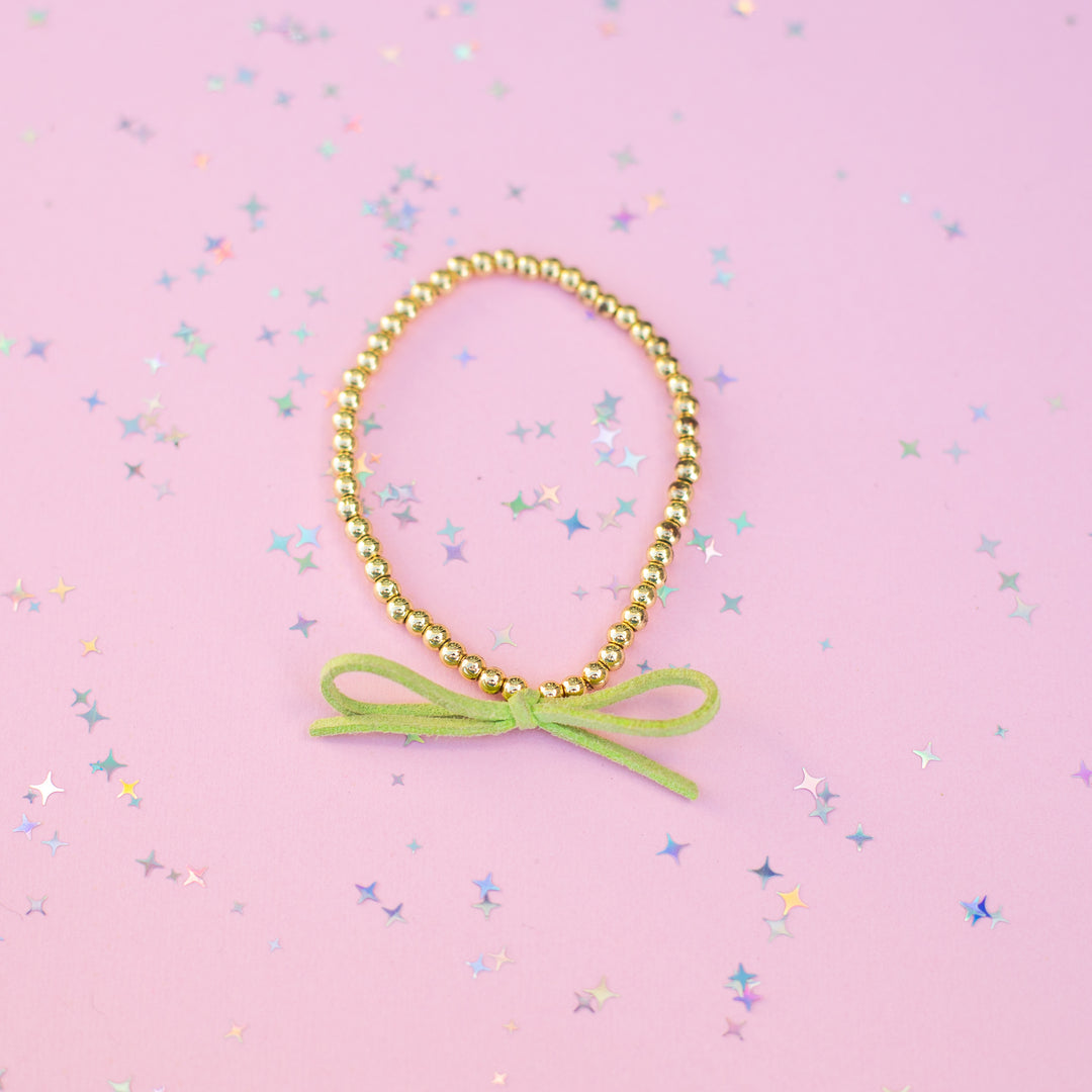 Suede Bow Stretch Beaded Bracelet - Choose setting Color (Imagination Rainbow)