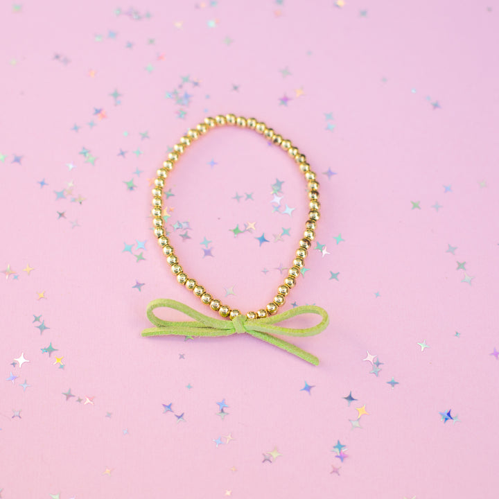 Suede Bow Stretch Beaded Bracelet - Choose setting Color (Imagination Rainbow)