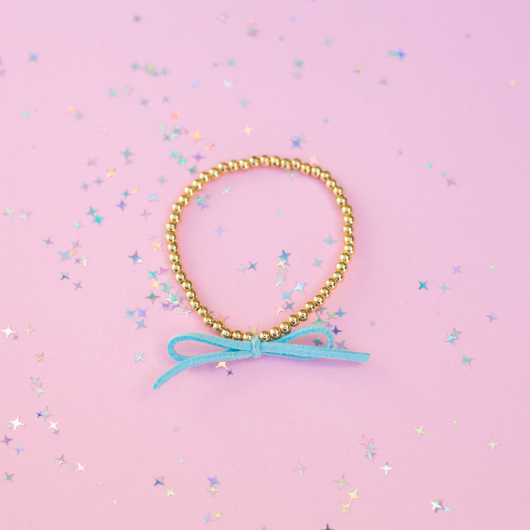 Suede Bow Stretch Beaded Bracelet - Choose setting Color (Imagination Rainbow)