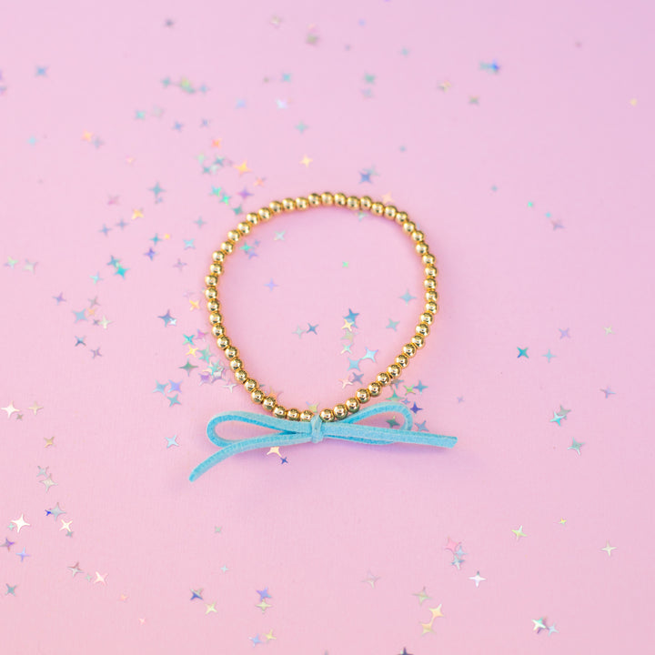 Suede Bow Stretch Beaded Bracelet - Choose setting Color (Imagination Rainbow)