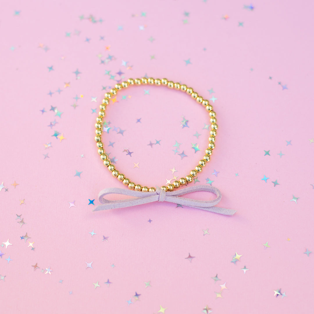 Suede Bow Stretch Beaded Bracelet - Choose setting Color (Imagination Rainbow)