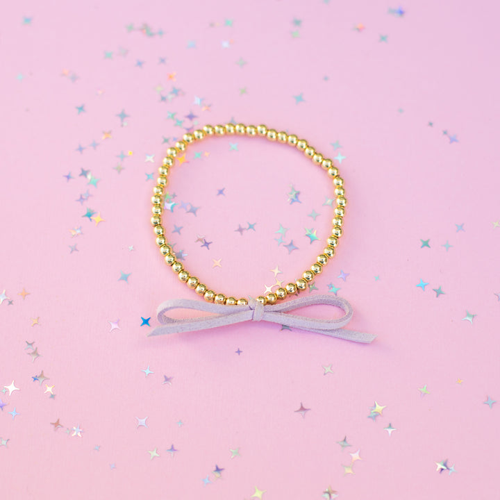 Suede Bow Stretch Beaded Bracelet - Choose setting Color (Imagination Rainbow)