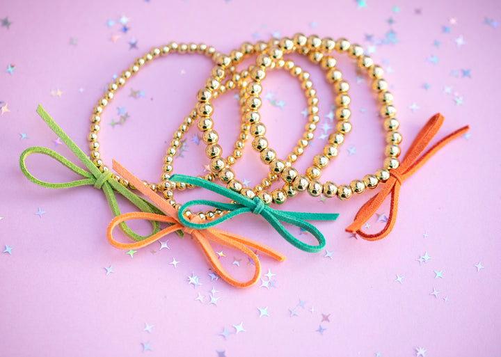 Suede Bow Stretch Beaded Bracelet - Choose setting Color (Cute Orange Bird)