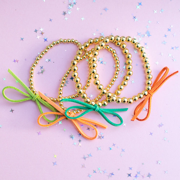 Suede Bow Stretch Beaded Bracelet - Choose setting Color (Cute Orange Bird)