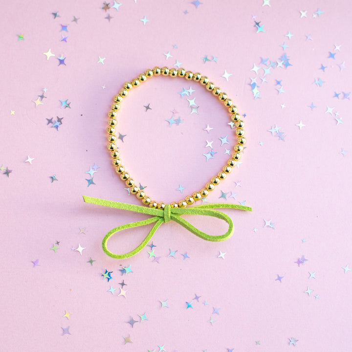 Suede Bow Stretch Beaded Bracelet - Choose setting Color (Cute Orange Bird)