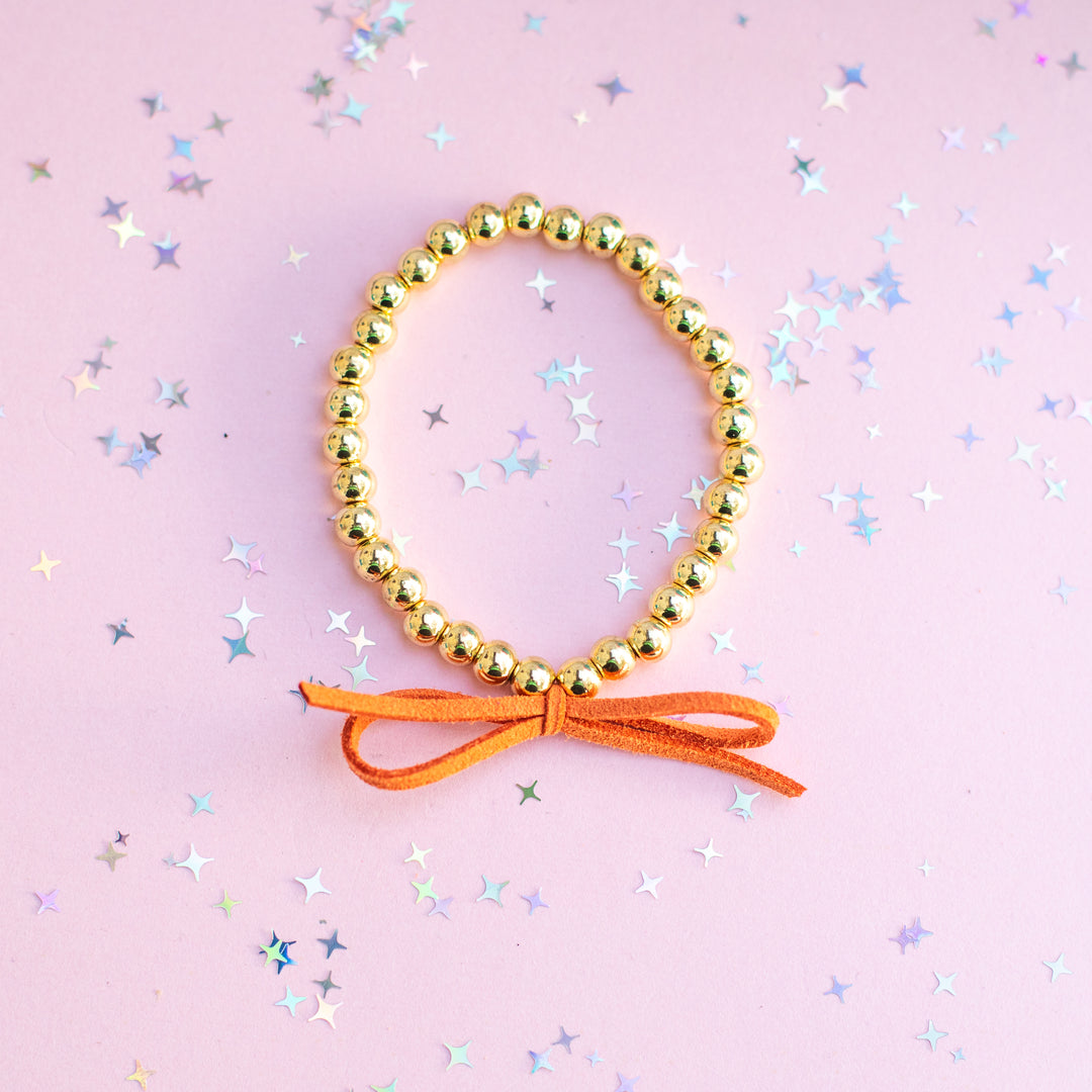 Suede Bow Stretch Beaded Bracelet - Choose setting Color (Cute Orange Bird)