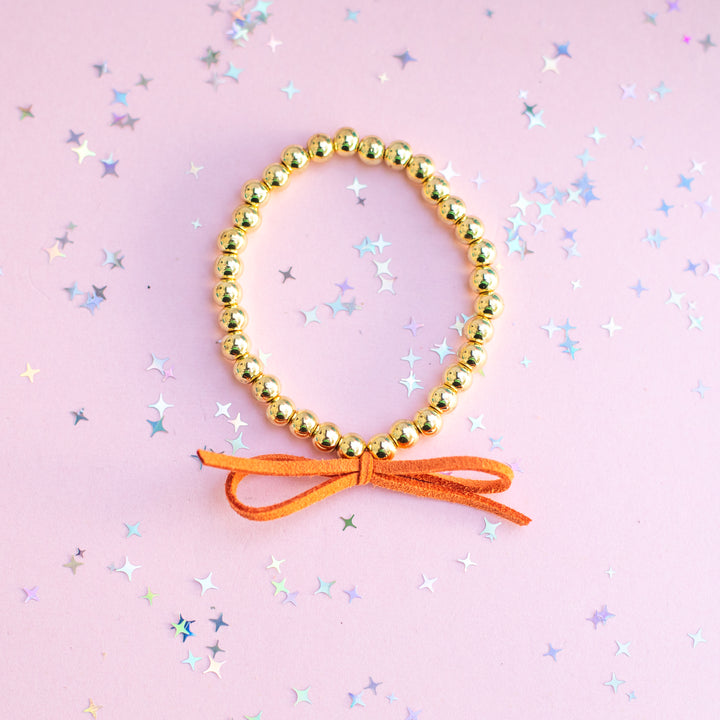 Suede Bow Stretch Beaded Bracelet - Choose setting Color (Cute Orange Bird)