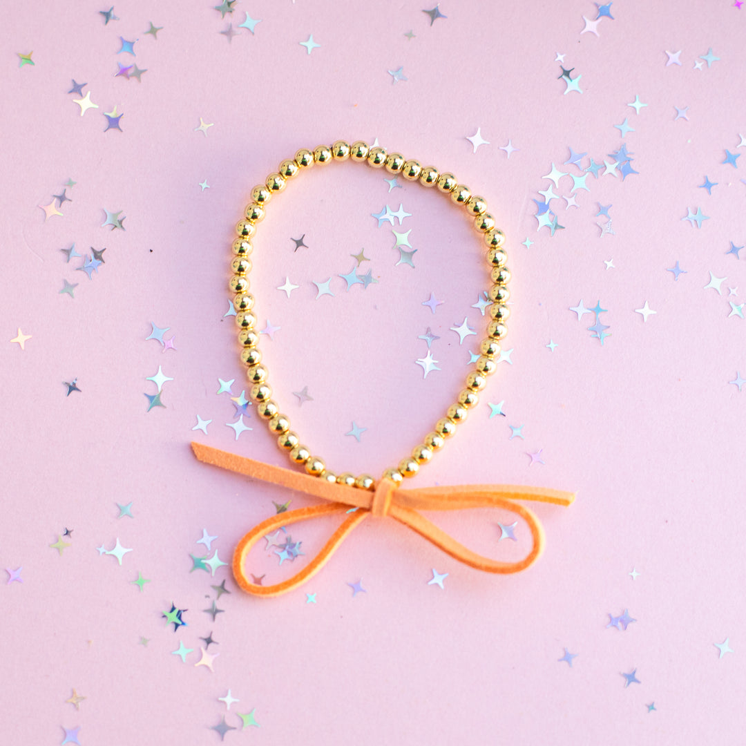 Suede Bow Stretch Beaded Bracelet - Choose setting Color (Cute Orange Bird)