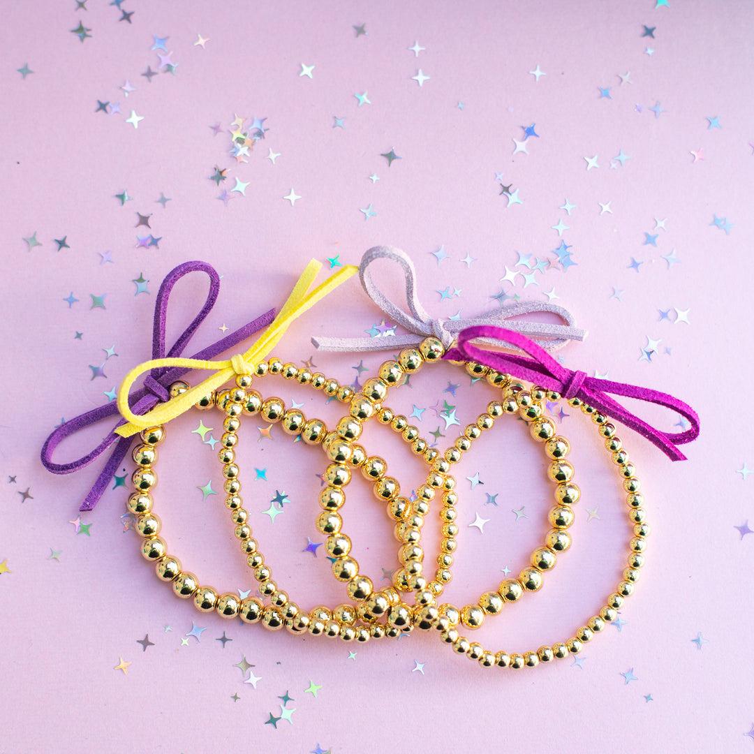 Suede Bow Stretch Beaded Bracelet - Choose setting Color (Violet Lemon Spritz)