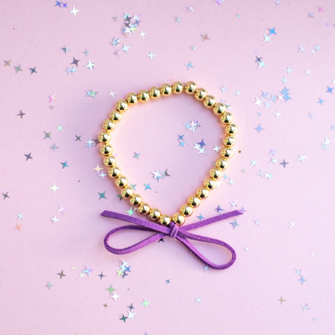 Suede Bow Stretch Beaded Bracelet - Choose setting Color (Violet Lemon Spritz)