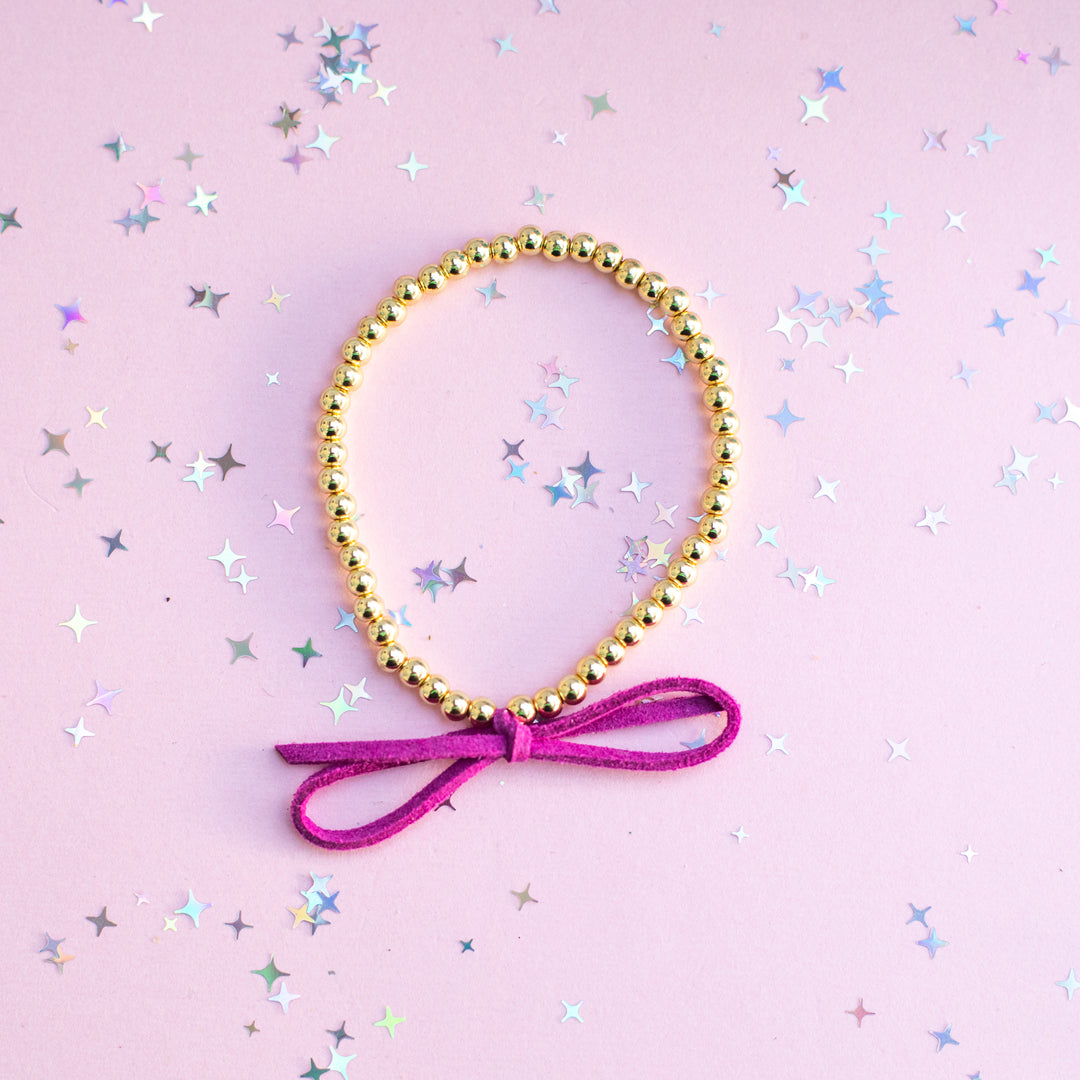 Suede Bow Stretch Beaded Bracelet - Choose setting Color (Violet Lemon Spritz)