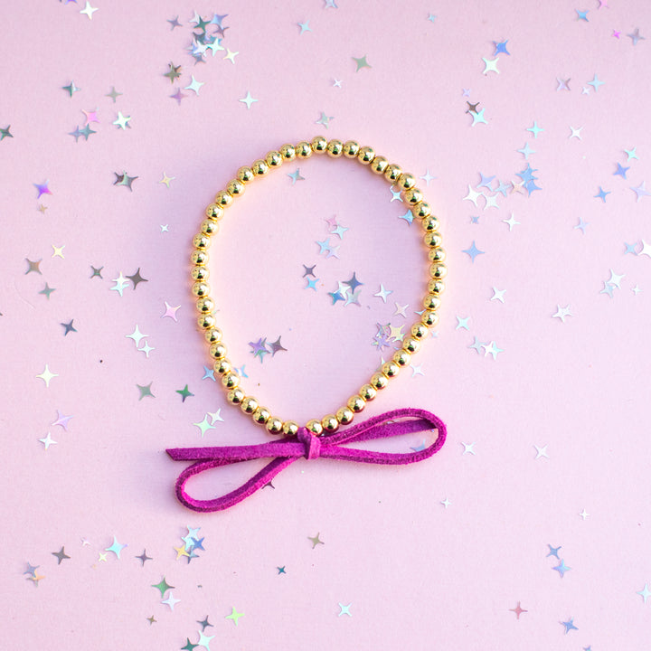 Suede Bow Stretch Beaded Bracelet - Choose setting Color (Violet Lemon Spritz)