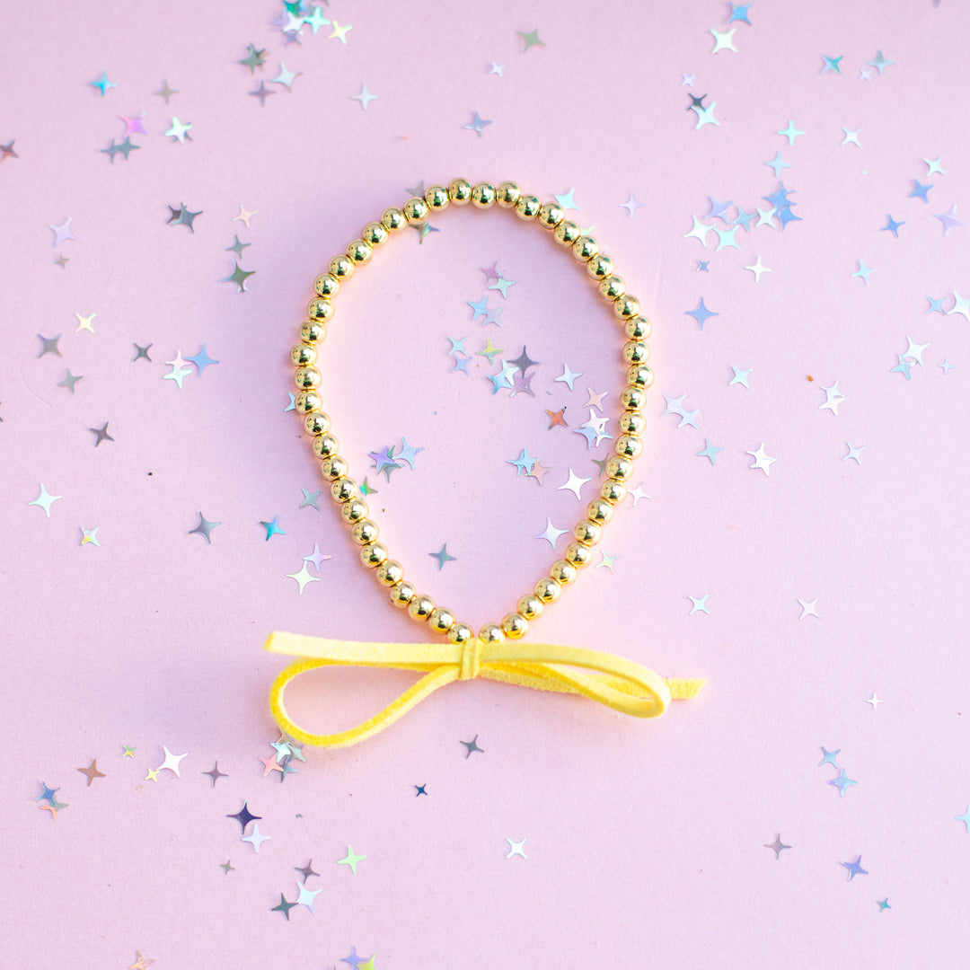 Suede Bow Stretch Beaded Bracelet - Choose setting Color (Violet Lemon Spritz)