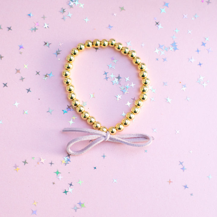 Suede Bow Stretch Beaded Bracelet - Choose setting Color (Violet Lemon Spritz)