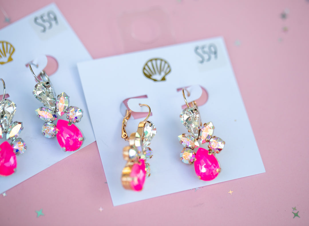 Multi Stone Earrings (Electric Pink Twinkle) Pink Retreat Exclusive