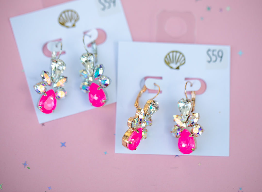 Multi Stone Earrings (Electric Pink Twinkle) Pink Retreat Exclusive