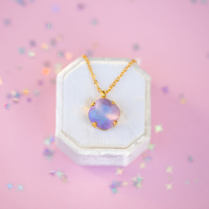 12mm Single Stone Cushion Cut Necklace: Violet Frost