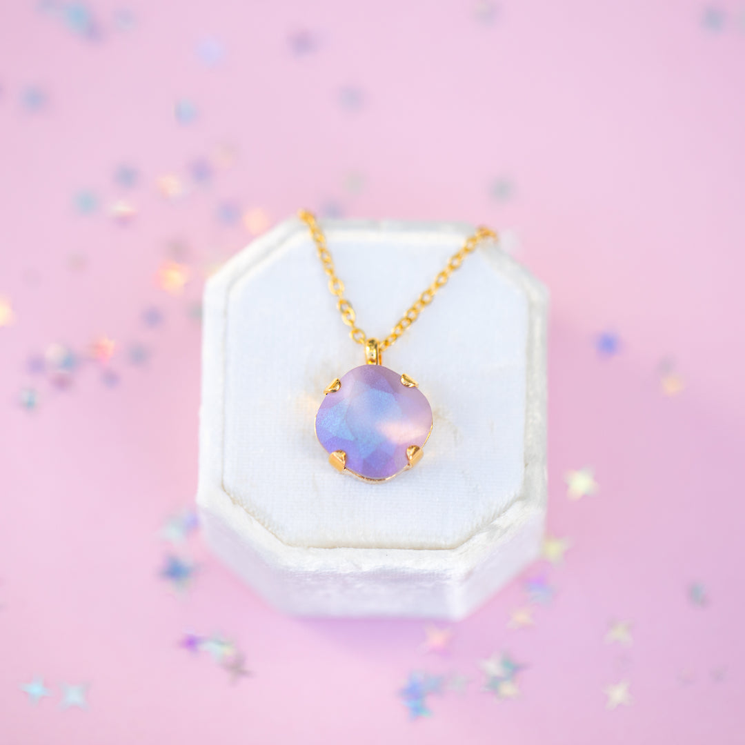 12mm Single Stone Cushion Cut Necklace: Violet Frost