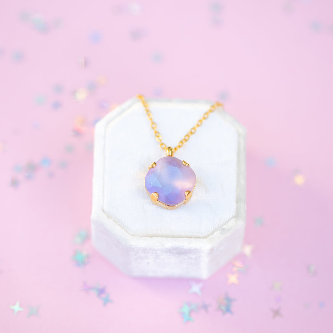 12mm Single Stone Cushion Cut Necklace: Violet Frost