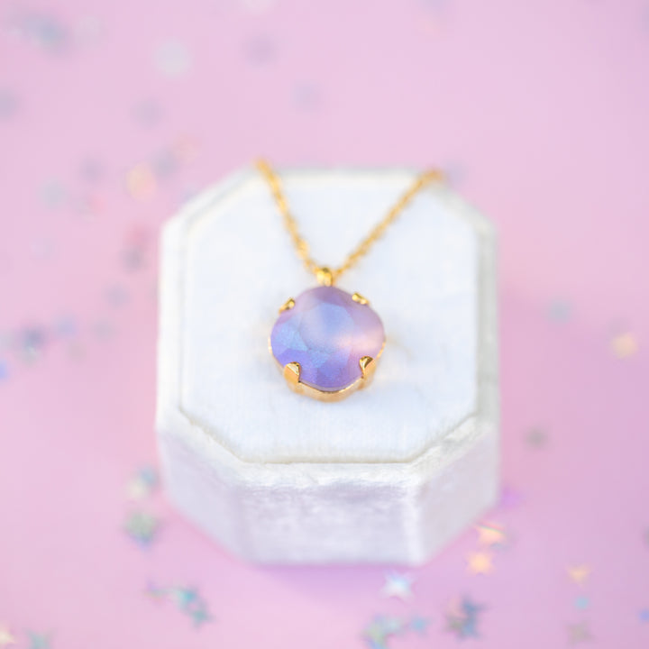12mm Single Stone Cushion Cut Necklace: Violet Frost