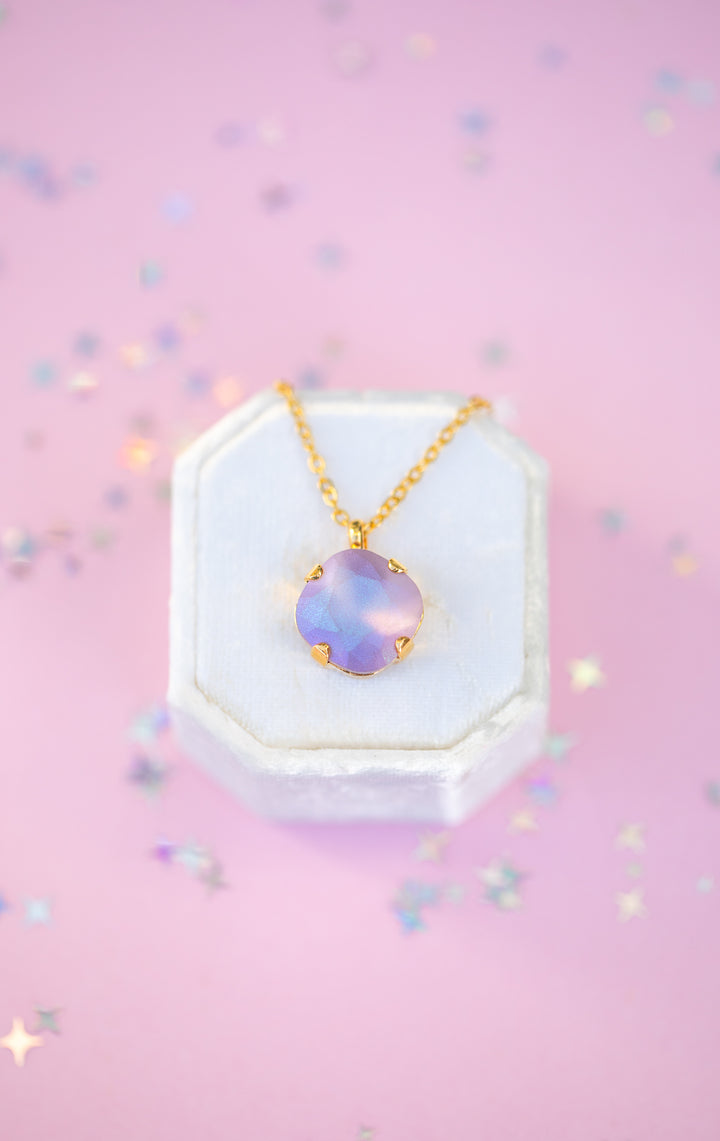 12mm Single Stone Cushion Cut Necklace: Violet Frost
