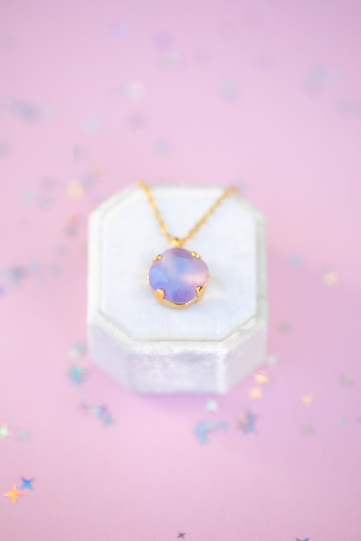 12mm Single Stone Cushion Cut Necklace: Violet Frost