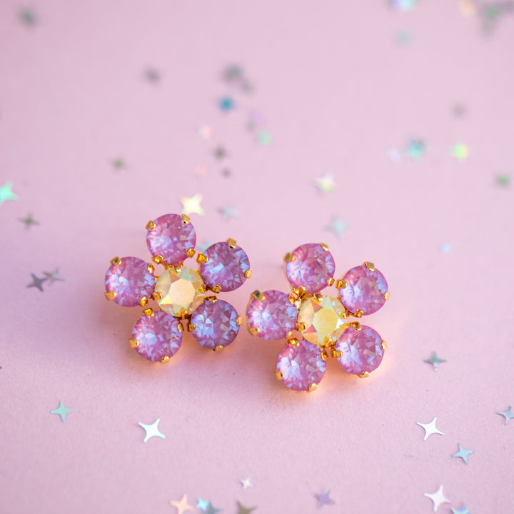 8mm Flower Earrings: Violet Lemon Spritz