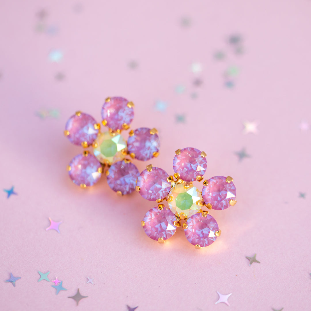8mm Flower Earrings: Violet Lemon Spritz